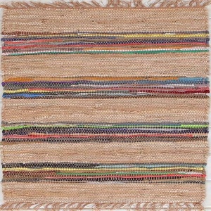 Cheap Leather Scrap Rug Hand Woven Rag Rug Rectangle Custom Size Rug Recycled Multi Color <b>Polybag</b> Striped Reversible Flat Woven - Product Image 6