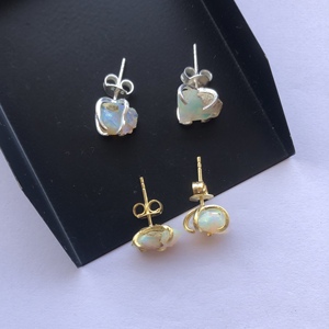 Natural Ethiopian <b>Opal</b> Rough Stone <b>Stud</b> <b>Earrings</b> 925 Sterling Silver Gold Plated Trendy Wedding Anniversary Party Gift Jewelry - Product Image 1