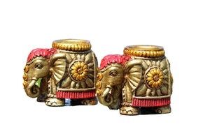 NIRMALA HANDICRAFTS Wooden Enamel Work <b>Elephant</b> Tea Light Candle Holder Iron Handmade Eco-Friendly Christmas <b>Decor</b> Showpiece - Product Image 5