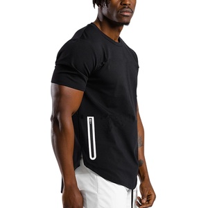 Wholesale <b>Black</b> Blank Side Split Men's Fashion Gym Sportswear T-<b>Shirt</b> - Product Image 1