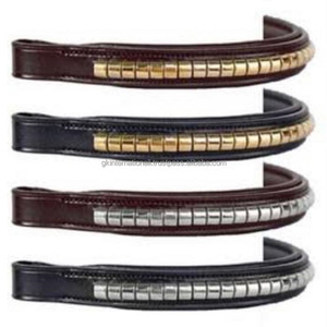 Banda decorativa de latón plateado y dorado para cejas de caballo, banda de lujo en negro y marrón, cuero genuino, acolchado y cosido completo - Product Image 2