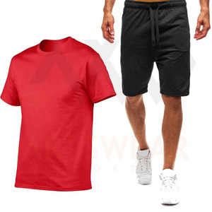 T-shirt 100% coton à col rond pour hommes, ensemble court et de sport, pour fitness, avec logo personnalisé, deux pièces différentes, été, 2022 - Product Image 6