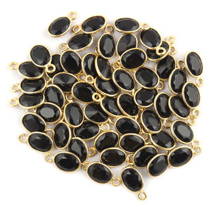 Conector de cuarzo ónix negro facetado 8x6mm Conector ovalado facetado Ajuste de bisel Fianza única Conector de 24K Hallazgo - Product Image 2