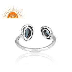 Bague à facettes en argent 925 enveloppé, vente en gros de bijoux, pierre précieuse bleue, topaze, bleu londonien, naturel - Product Image 4