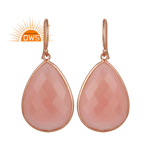 ต่างหูอัญมณีรูปกุหลาบและพลอยคาลซิโดนีทำด้วยมือสีเงินสเตอริ่งธรรมชาติดีไซน์ล่าสุด - Product Image 1