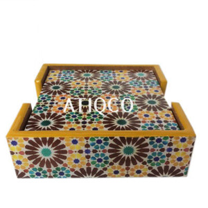 Dessous de verre à thé en bois pour tasses de cuisine Dessous de verre en forme de coeur en bois massif Design chic | Ensemble de dessous de verre décoratif avec support - Product Image 5