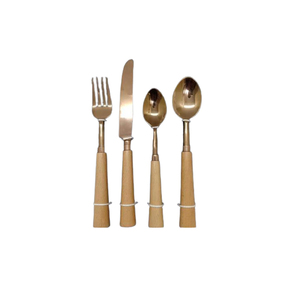 Couverts en métal d'acier inoxydable de conception antique plaquée par or de poignée en bois pour la cuisine, hôtels, couverts de restaurant - Product Image 1