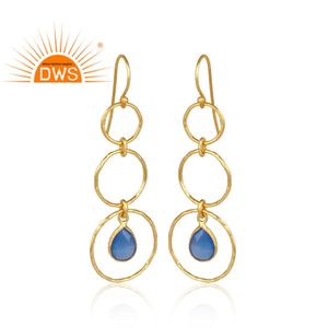 Pendientes colgantes de plata de ley para mujer, aretes de Gema azul de Calcedonia, proveedor de joyería - Product Image 3