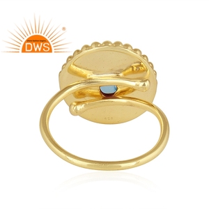 Superb Blue Topaz Gemstone Ring Manufacturer 18k Gold Plated 925 Silver Ethnic Designer Ring Jewelry - Product Image 3