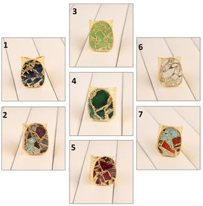 Bijoux faits à la main bague mojave cuivre turquoise en laiton plaqué or texture martelée large bande réglable pour unisexe - Product Image 2