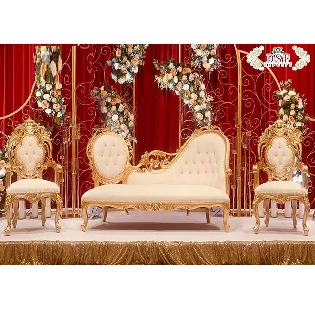 Italiano de boda Loveseat con trono sillas acuñar oro blanco boda Chaise y sillas boda fiesta salón sofá con sillas