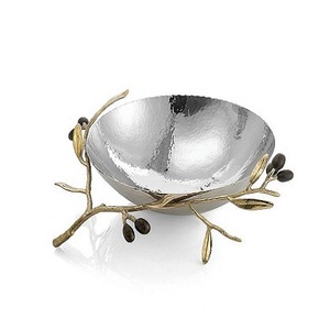 Bol de dattes à dessert en acier inoxydable avec support en laiton à feuilles Bol à chocolats de taille personnalisée au design antique - Product Image 1