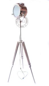 Foco de suelo de aspecto auténtico con trípode ajustable, reflector cromado náutico con soporte de madera - Product Image 4