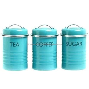 <b>Set</b> of 3 Sky Blue Color Unique Design Salt & Pepper Jar Coffee Tea Sugar Jar - Product Image 1