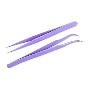 Juego de 2 pinzas aplicadoras de pestañas de Color personalizadas, puntas puntiagudas rectas curvas, pestañas duraderas impermeables de acero inoxidable - Product Image 5