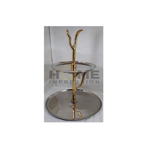 Classical Designer 2 <b>Tier</b> Wooden & Marble Mix Metal Rod Designer <b>Cake</b> Stand Weeding Party for Indian Manufacturer and Suppliers - Product Image 2