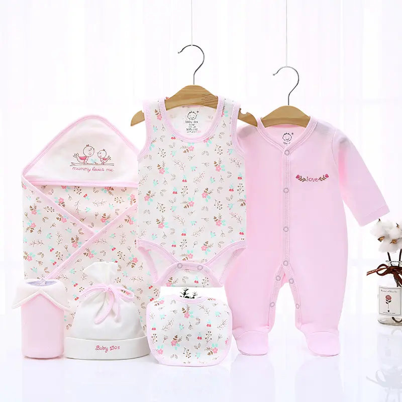 Set Hadiah Bayi Baru Lahir 2021 Pakaian Bayi Katun Kualitas Tinggi 6 Potong Baju Monyet Set dengan Bodysuit, Selimut, Topi, Tutup Botol dan Bib