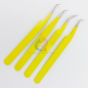 Best Selling Stainless Steel Eyelash Extension Tweezers Yellow <b>Silver</b> with Sustainable Isolation and <b>Fan</b> Making Ability - Product Image 1
