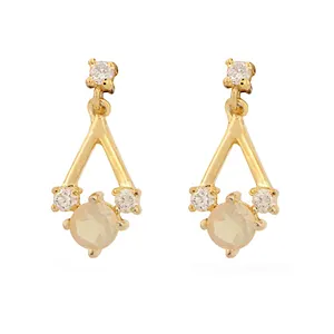 Natural Diamond Opal 14k Solid Yellow Gold Delicate Stud Dangle Earrings Gemstone Minimalist Dainty Studs Jewelry Manufacturer