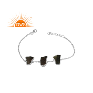 Auténtico proveedor de joyas de piedras preciosas de moldavita cruda, pulsera de plata esterlina, Colección delicada, Colección clásica - Product Image 1