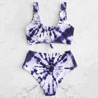 Conjunto de Bikini Tankini de Dos Piezas para Niñas, Estampado Tie Dye a Rayas, Resistente al Viento, Tallas Grandes, Personalizable, OEM, Cintura Alta