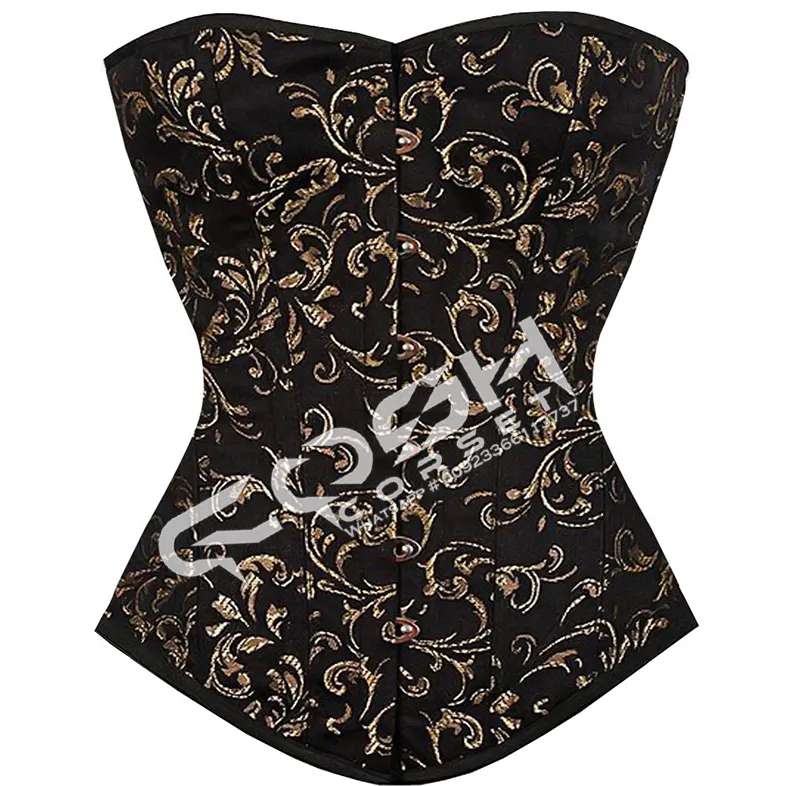 Victorian Charm Overbust Brocade Corset With Luxurious Floral Pattern And Elegant Lace Up Detailing