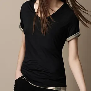 Siyah T shirt düz pamuklu t shirt kadınlar için