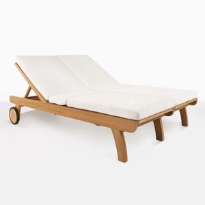 Tumbona Plegable de Madera de Teca Doble, Muebles de Exterior, Cojines de Poliéster Negro, Diseño Minimalista Contemporáneo, Patio Moderno - Product Image 4