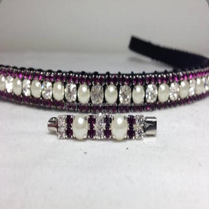 Banda de cuero de alta calidad para cejas de caballo, tamaño personalizado, precio al por mayor con perlas grandes y cadena de cristal - Product Image 1