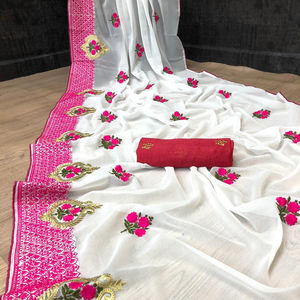 ชุดส่าหรีผ้าไหมสไตล์บานาราสสำหรับผู้หญิงเสื้อเบลาส์ผ้าไหมสไตล์อินเดียส่าหรี - Product Image 2