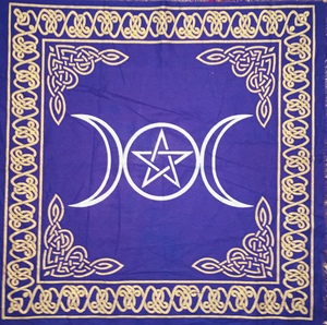 Tarot Spread Triple Moon Pentagram Purple Gold Square Altar Cloth Printed <b>Table</b> <b>Cover</b> Wall Hanging Handmade By Indian Consigners - Product Image 6