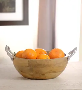 Hint toptan el yapımı Mango ahşap Metal kase ile kolu için kullanılan servis salata ve yemekleri parti düğün