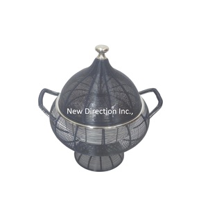 Olla para servidor de comida de Buffet con acabado antiguo, cazuelas de diseñador de Metal con alambre decorativo curvo a mano, olla para servir con asas - Product Image 1