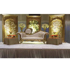 Marco trasero dorado para boda musulmana, Marco trasero de fibra de boda asiática, Marcos/paneles de fibra para escenario de boda antigua Fiji - Product Image 1