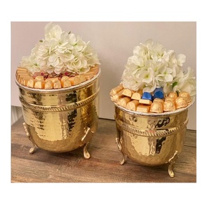 Lot de 3 boîtes de service en métal martelé pour noix, avec couvercle en bois design, forme ronde, pour fruits secs – Offre Spéciale - Product Image 5