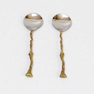 Ensemble de serveur à salade de noël, ancien Design de Nickle, fait à la main, en laiton gaufré, Design branches, poignée décorative de luxe, vaisselle de table - Product Image 6