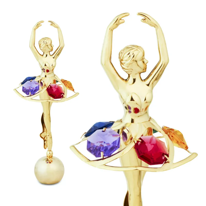 Cristaux glacés plaqué or 24k, cristaux coupés brillants, couleurs assorties, Statue de danse de Ballet, cadeau idéal