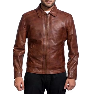 Blouson de moto en cuir de vache véritable grande taille pour homme avec col montant, logo frontal, respirant, imperméable, mode hiver extérieur - Product Image 1