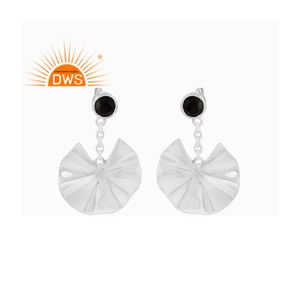 Classic Collection <b>Pretty</b> Black Onyx Gemstone <b>Earrings</b> Wholesale Wavy Disc 925 Fine Silver Designer Dangle <b>Earrings</b> Jewelry - Product Image 1