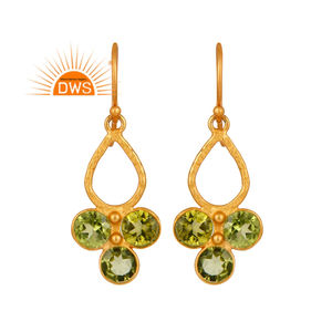Pendientes de Peridoto Natural, Pendientes Colgantes de Plata Chapada en Oro para Mujer, Proveedor de Joyería, Colección Clásica - Product Image 1