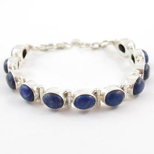 Royal Blue Lapis Lazuli สร้อยข้อมือสีเงินสร้อยข้อมืออัญมณี Lapis Lazuli เครื่องประดับ - Product Image 4