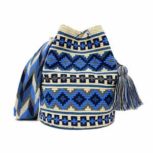 Bolsos de Macramé de Cuerda de Algodón de Color Azul Moderno y Atractivo, Bolso de Hombro Tejido a Mano de Paja para Viajes de Verano - Product Image 1