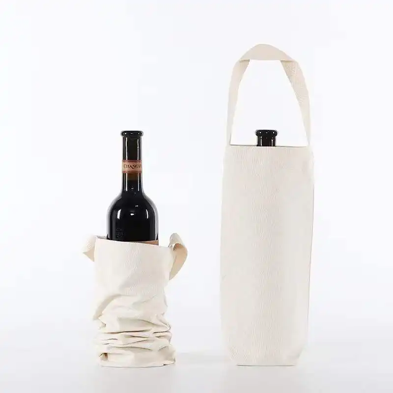 custom blank plain quality heavy duty cotton canvas wine bag single bottle wine tote bag