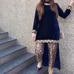 KURTA élégante avec pistes, robe pantalon en BROCADE avec broderie avec perles de verre de cristal, tabka, pour travail pour vêtements de fête/mariage @ 2022 - Product Image 1