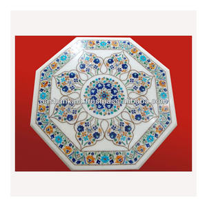 Plateau de table en marbre avec incrustations de pierres, plateaux de table en marbre Pietre Dure - Product Image 1