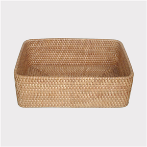 Cesta rectangular de mimbre de plástico, bandeja de almacenamiento de exhibición hecha a mano para frutas y verduras para cocina y baño - Product Image 1
