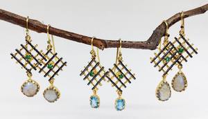 Antiguo de plata esterlina 925 chapado en oro de plata oxidado azul, Topacio Esmeralda Rosa turmalina piedra pendiente de piedras preciosas - Product Image 6