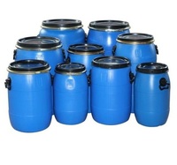 Fût en plastique bleu de 200 L en PEHD, baril scellé pour produits chimiques et huiles, seau moulé par soufflage de 200 litres/kg, double couvercle, fût en plastique de 55 gallons