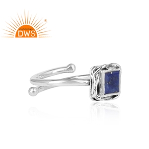Bague en argent Sterling 925 ajustable pour femme, pierre précieuse Lapis, Design indien, fait à la main, ajustable, vente en gros - Product Image 3
