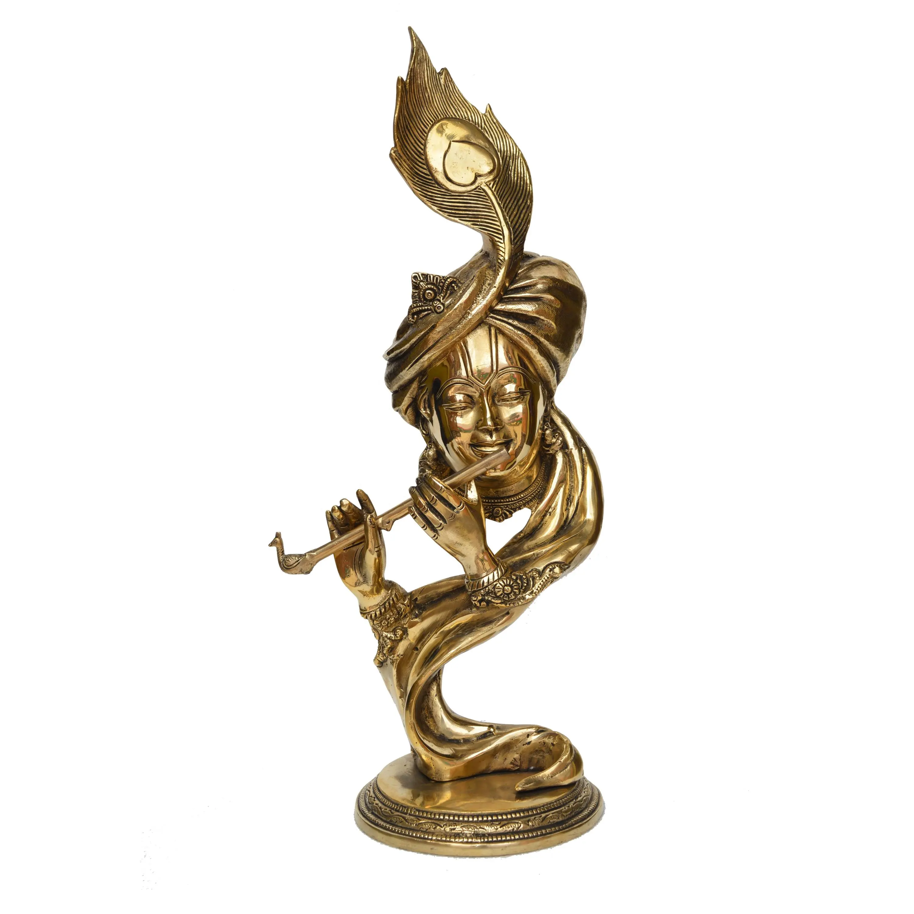 Ev dekoratif Idol Lord Krishna heykeli Modern <span class=keywords><strong>tarzı</strong></span> antika bitmiş pirinç el oyma Krishna heykelcik uluslararası zanaat